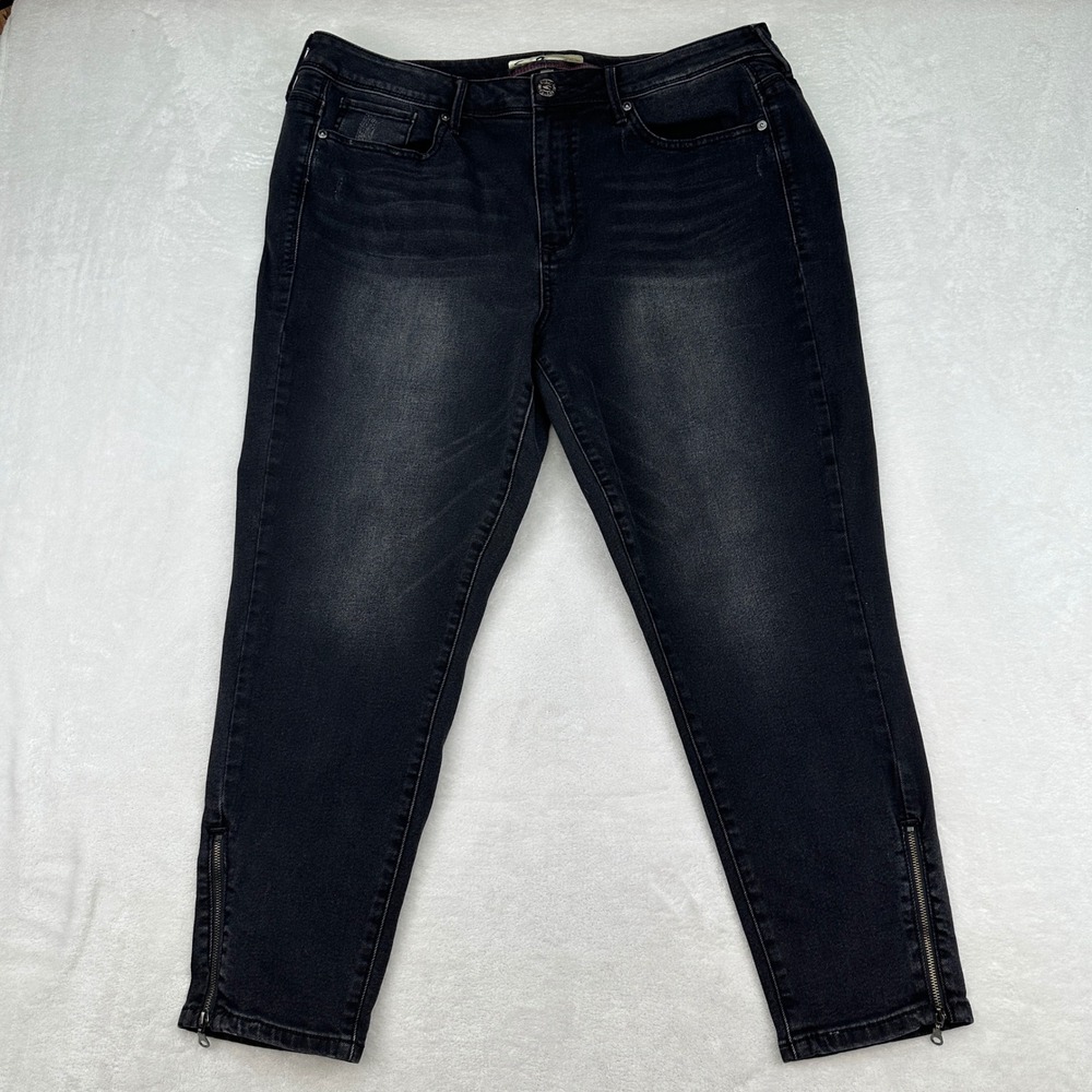 SEVEN7 High Rise Skinny Easy Fit Black Wash Jeans Zipper Ankle Womens 18W